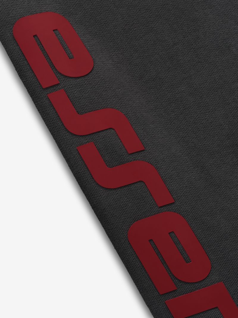 Close-up of red raised lettering on dark grey fabric of Chicago heavy fleece cropped sweatshirt 0GAq4vhA.jpg gallery 0