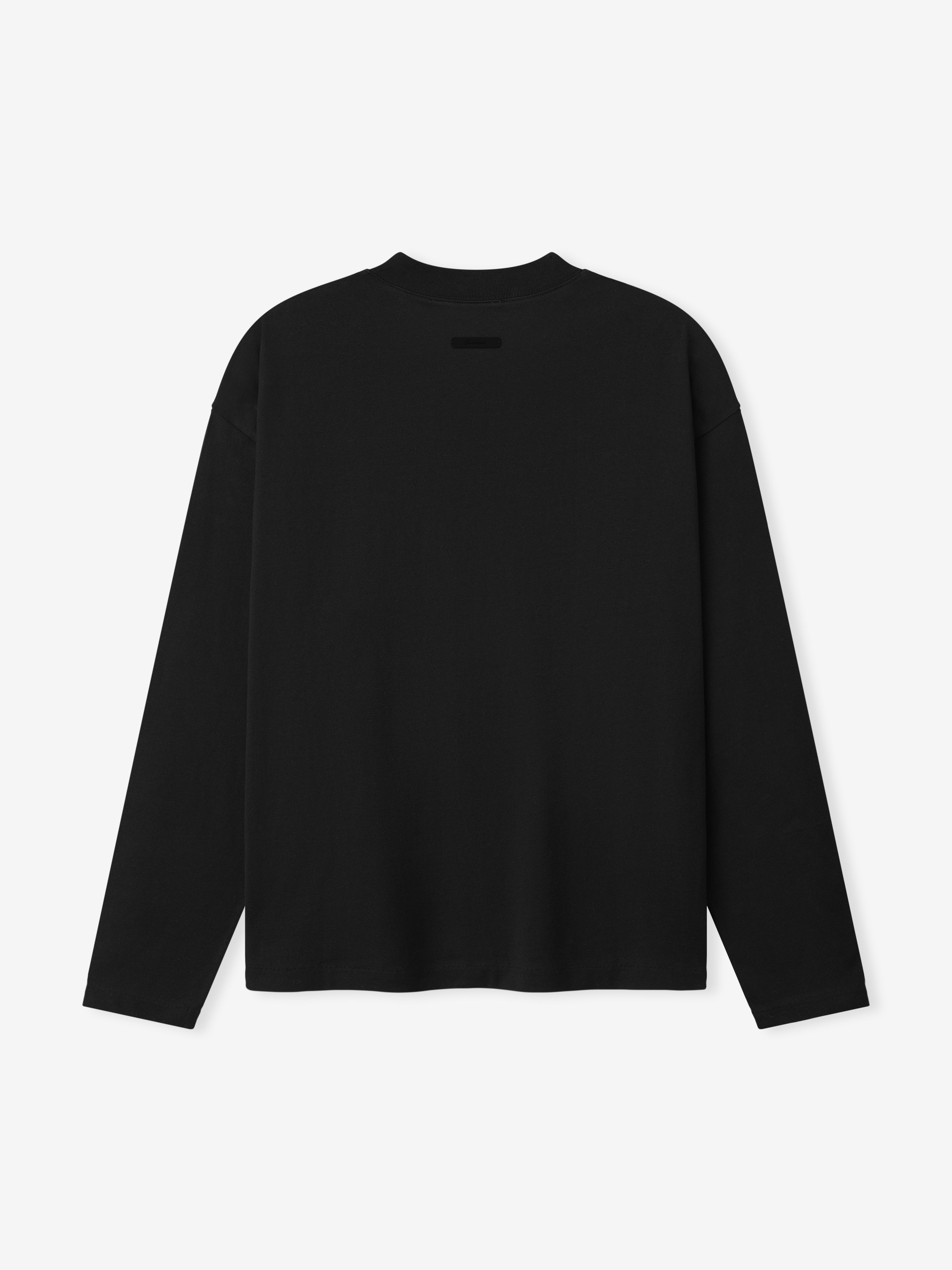 black medium-weight cotton jersey long sleeve tee with relaxed classic fit shown from back