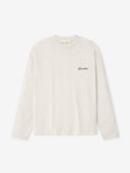 light grey medium-weight cotton jersey long sleeve tee with small black Essentials script logo on chest