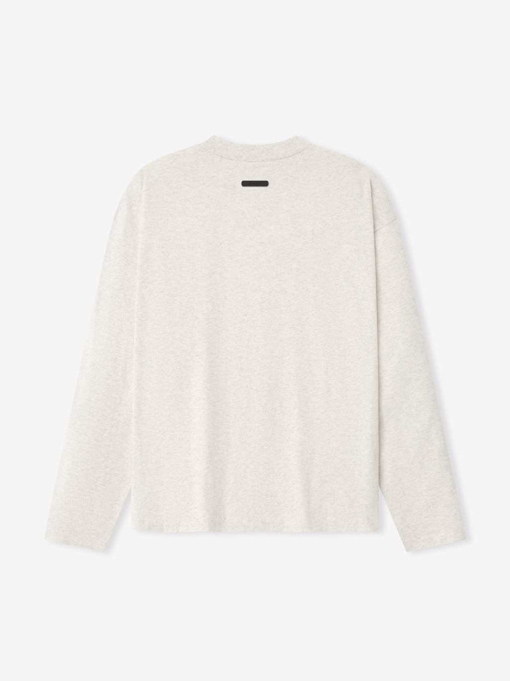 off-white medium-weight cotton jersey long sleeve tee with ribbed collar and small rectangular label on upper back