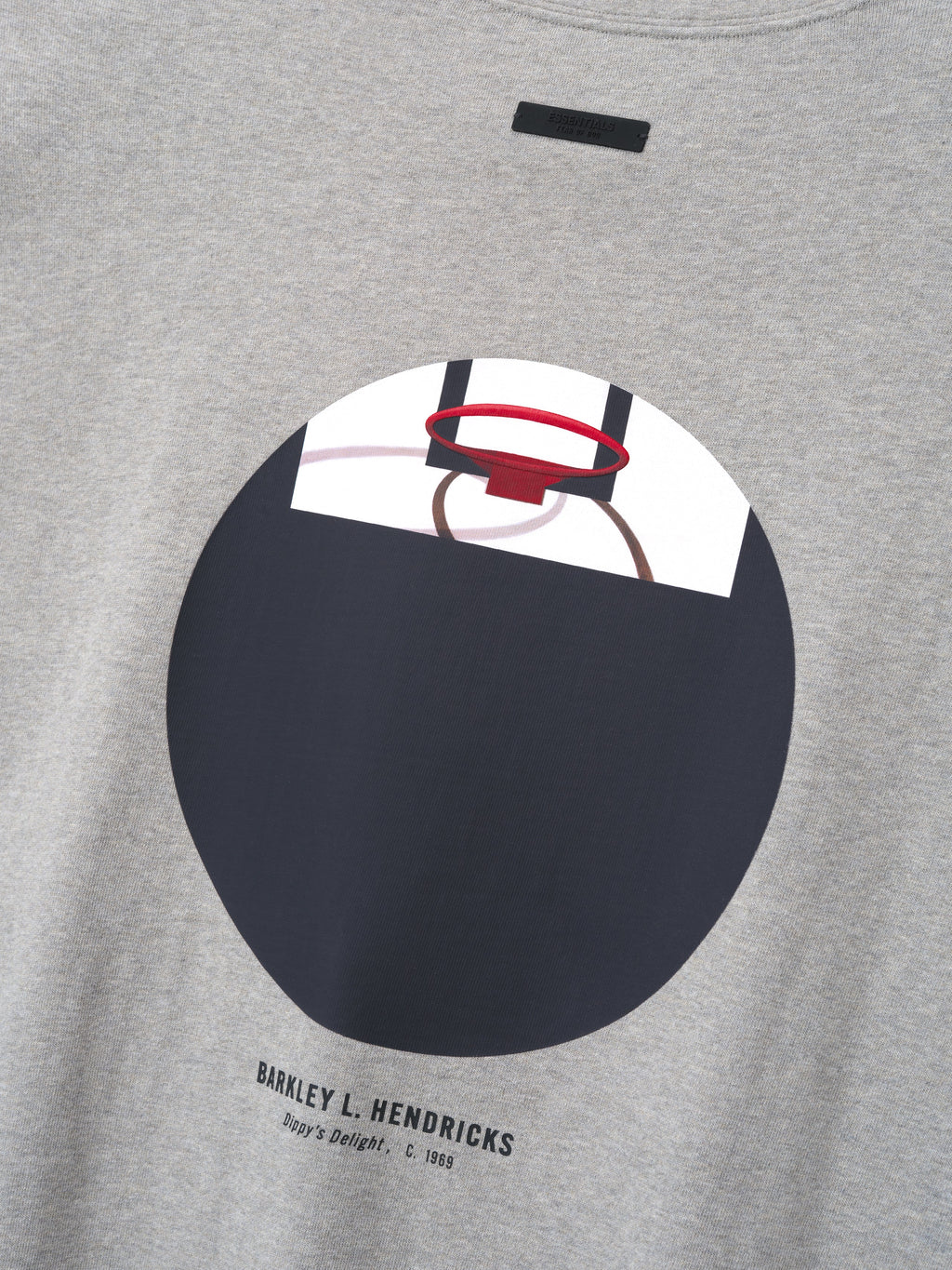 light grey heavy cotton jersey tee with minimalist basketball hoop graphic and Barkley L. Hendricks text below
