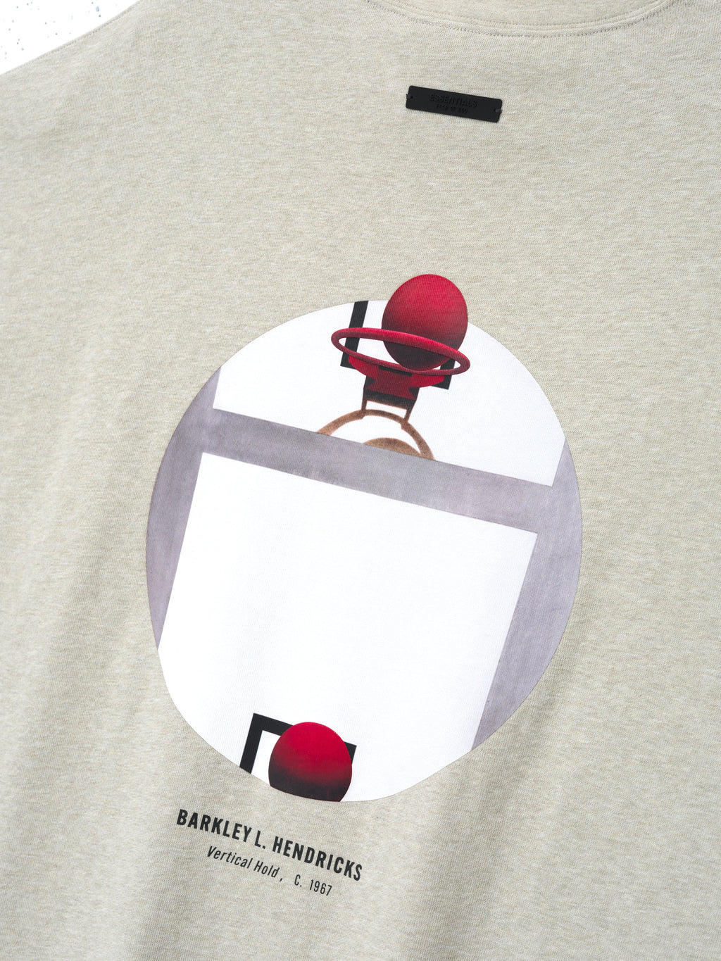 light beige heavy cotton jersey tee with overhead basketball hoop graphic and Barkley L. Hendricks text below center chest