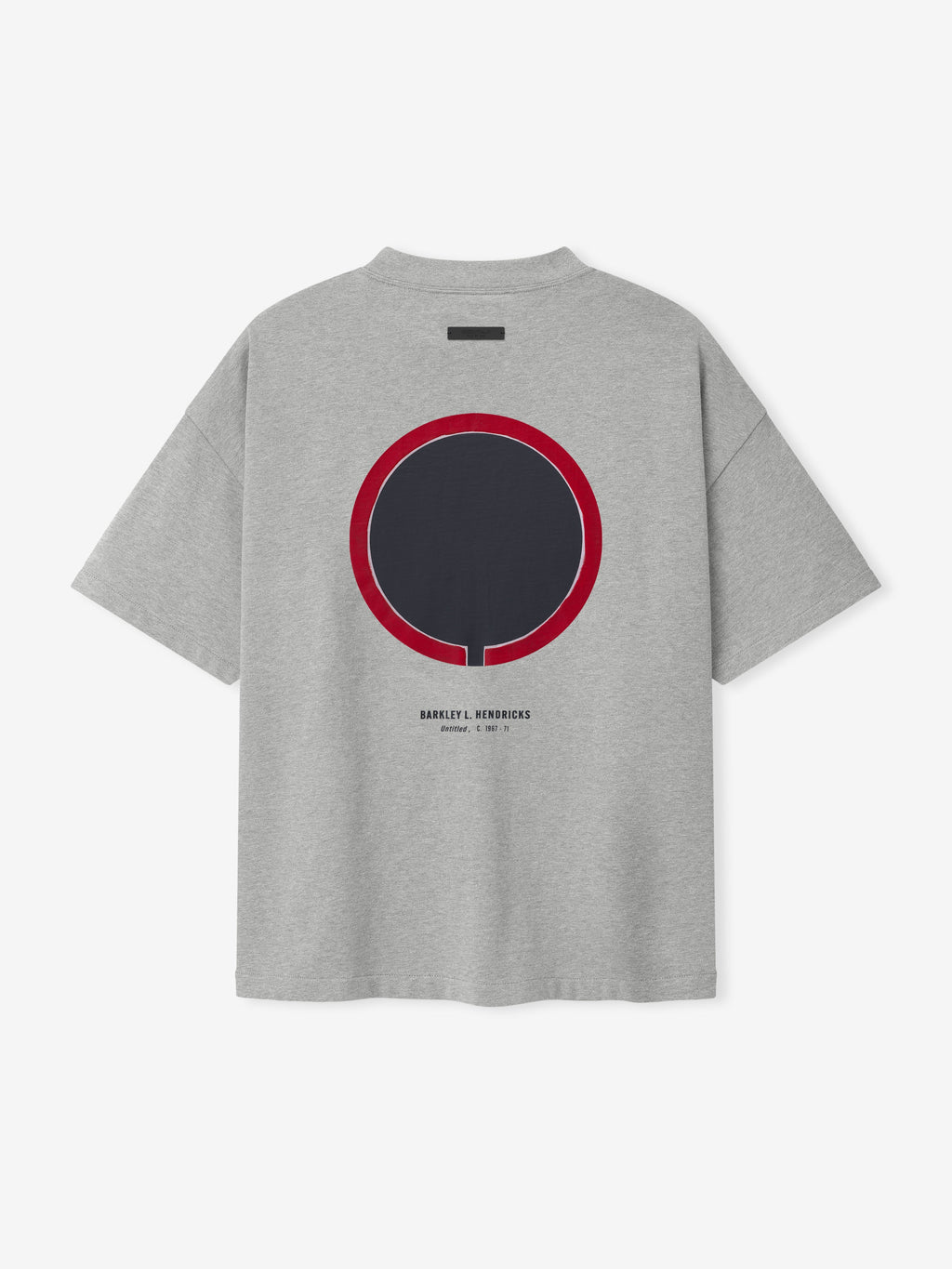 grey oversized 90s heavy cotton jersey tee with circular graphic and Barkley L. Hendricks text below center back