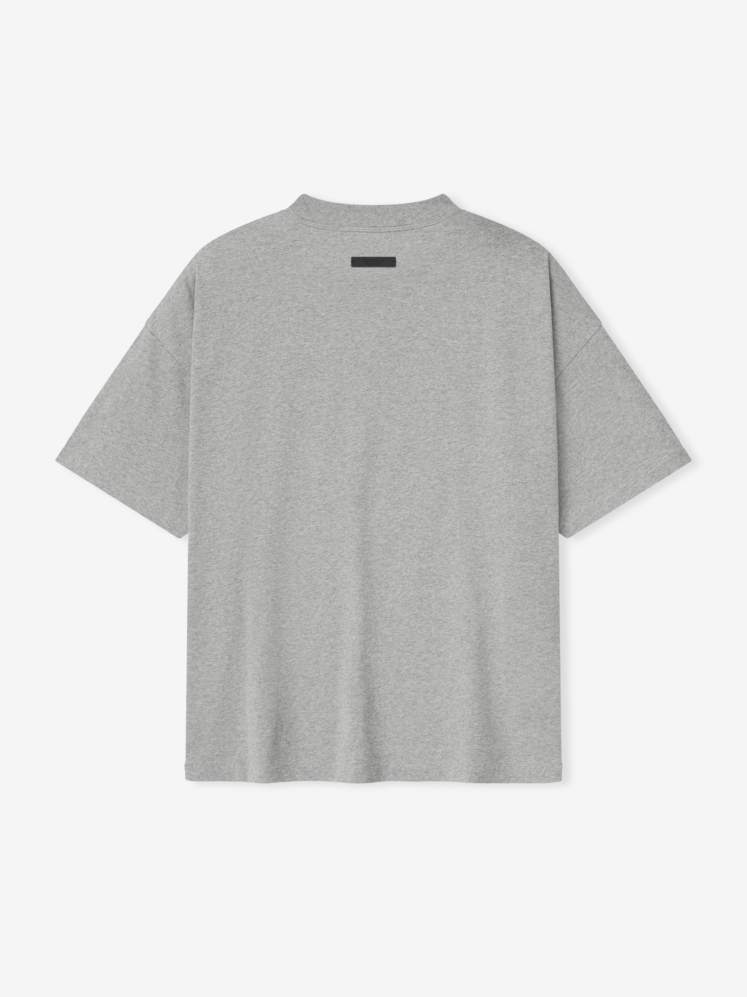 Back view of concrete heather London 90s Fit Tee showing plain fabric and small black label near neckline, file 125EU264202F_LONDON_90S_FIT_TEE-CONCRETE_HEATHER_2