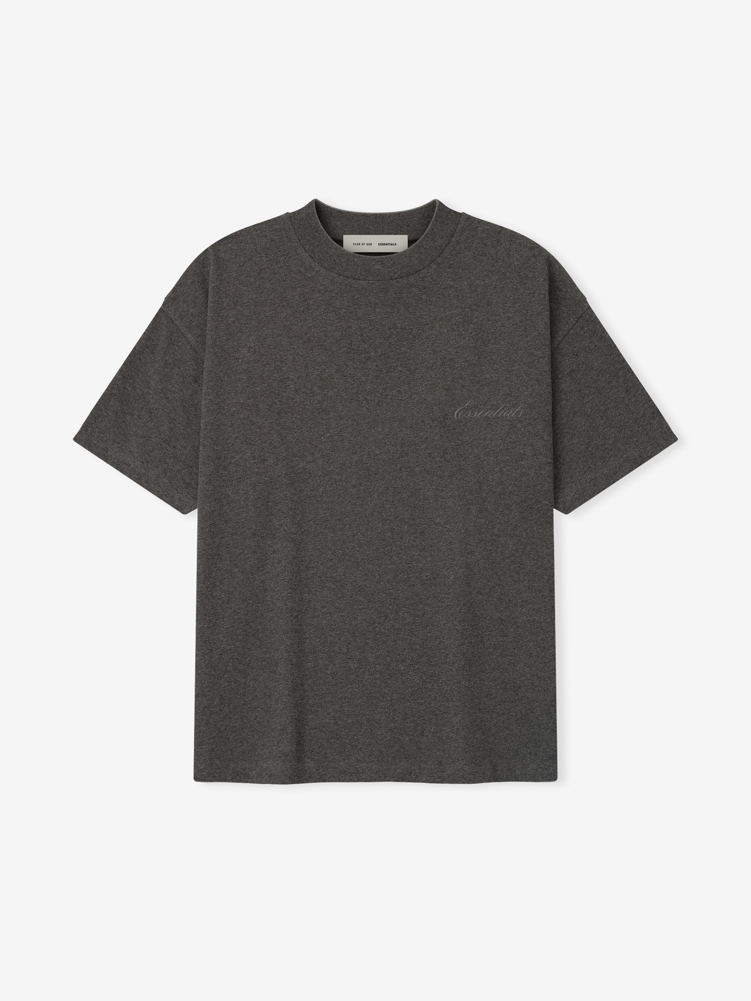 Charcoal heather Embroidered Classic Short Sleeve Tee laid flat showing subtle tonal logo on left chest, gallery image 0