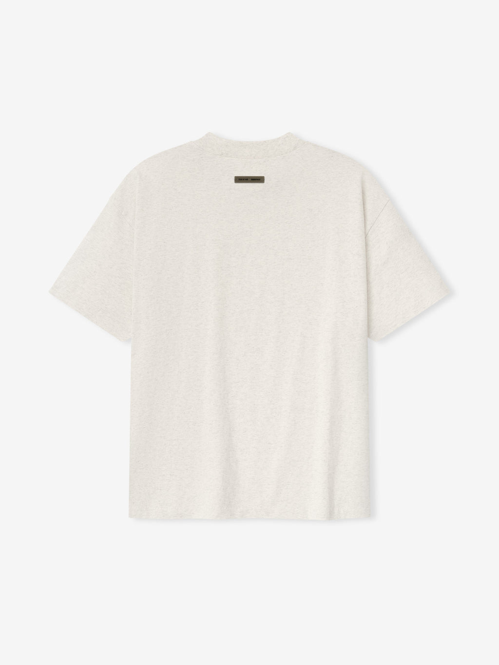 Back view of oatmeal heather Embroidered Classic Short Sleeve Tee featuring small centered logo patch near neckline, gallery image 0