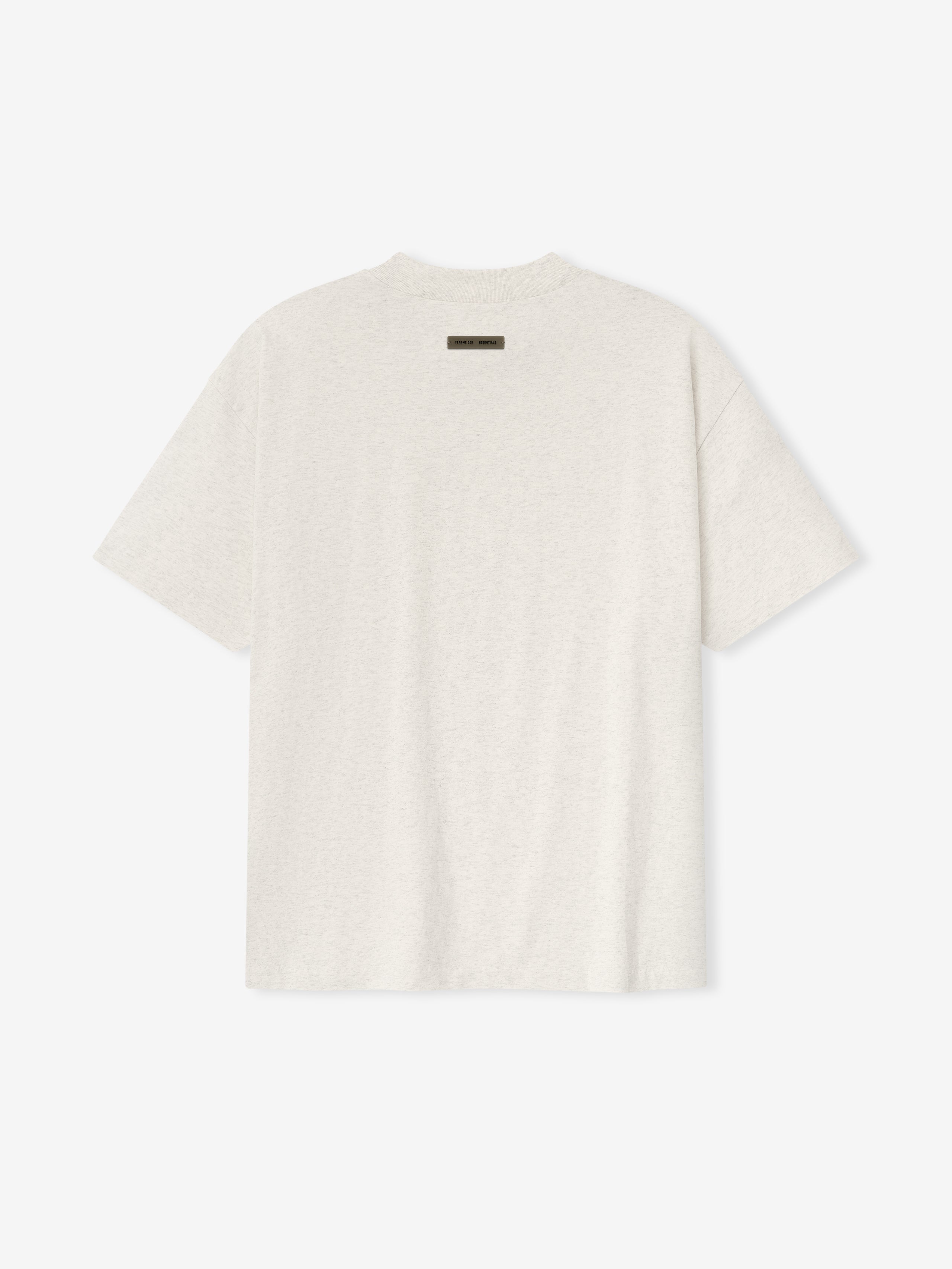 Back view of oatmeal heather Embroidered Classic Short Sleeve Tee featuring small centered logo patch near neckline, gallery image 0