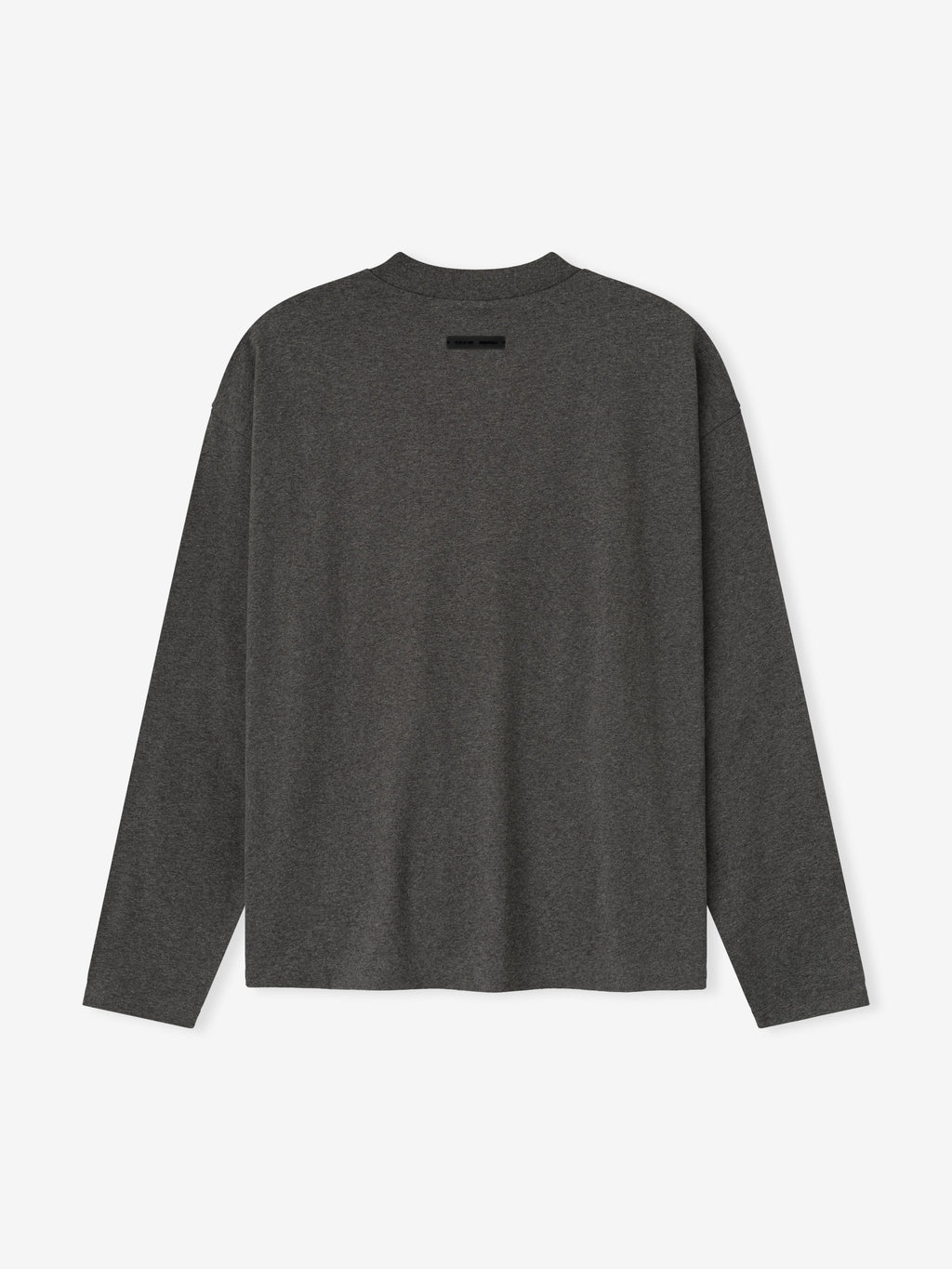 Back view of charcoal heather Embroidered Classic Fit Long Sleeve Tee showing small logo patch near neckline, gallery image 0
