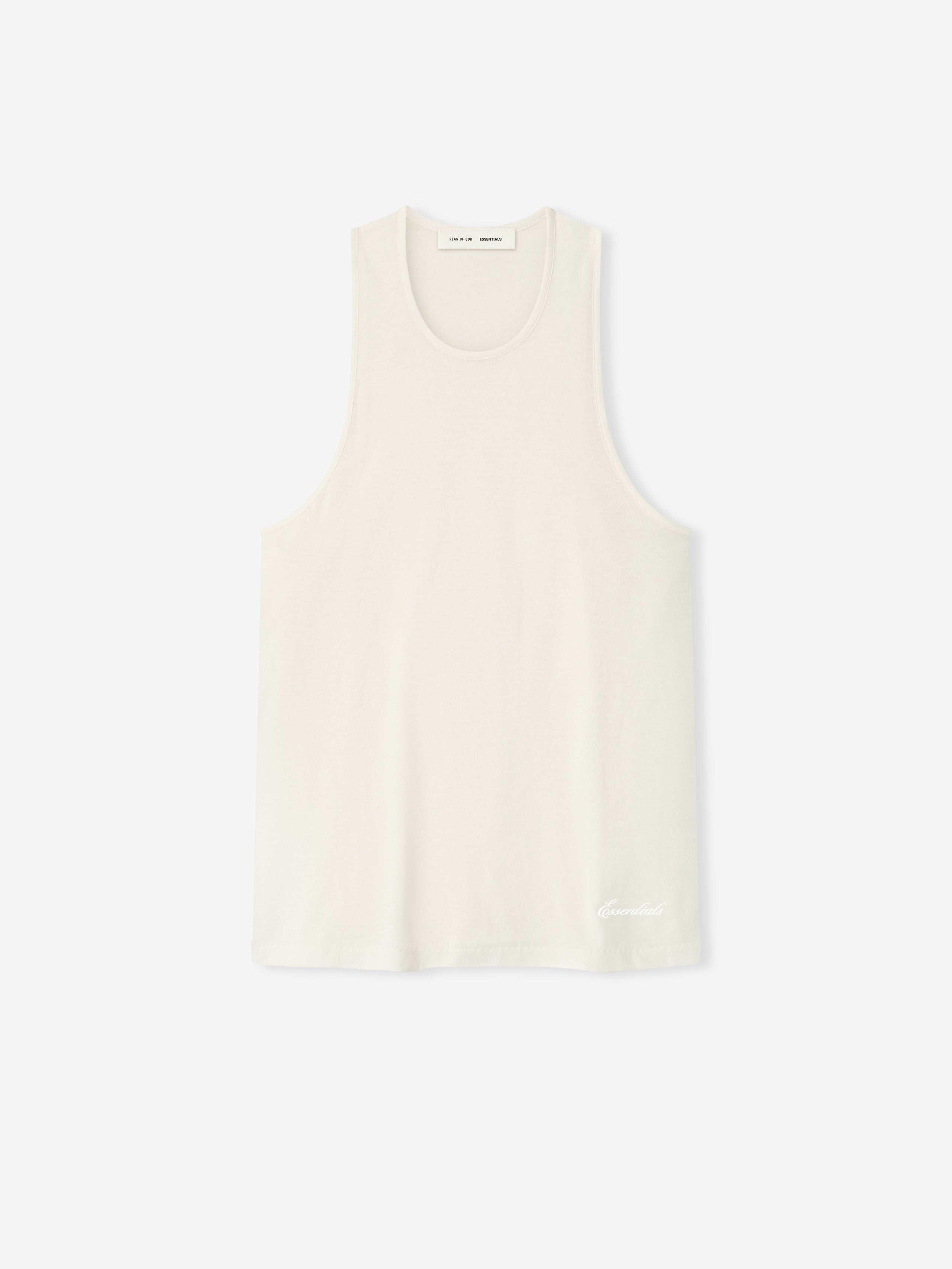 Ivory Embroidered Essential Tank with minimal logo detail near hem, front flat lay, gallery image zero file name 125HO254232F
