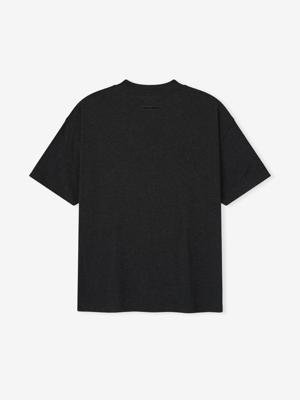 Back view of vintage black Embroidered Essential Tee with subtle tonal embroidery near neckline, flat lay image 0