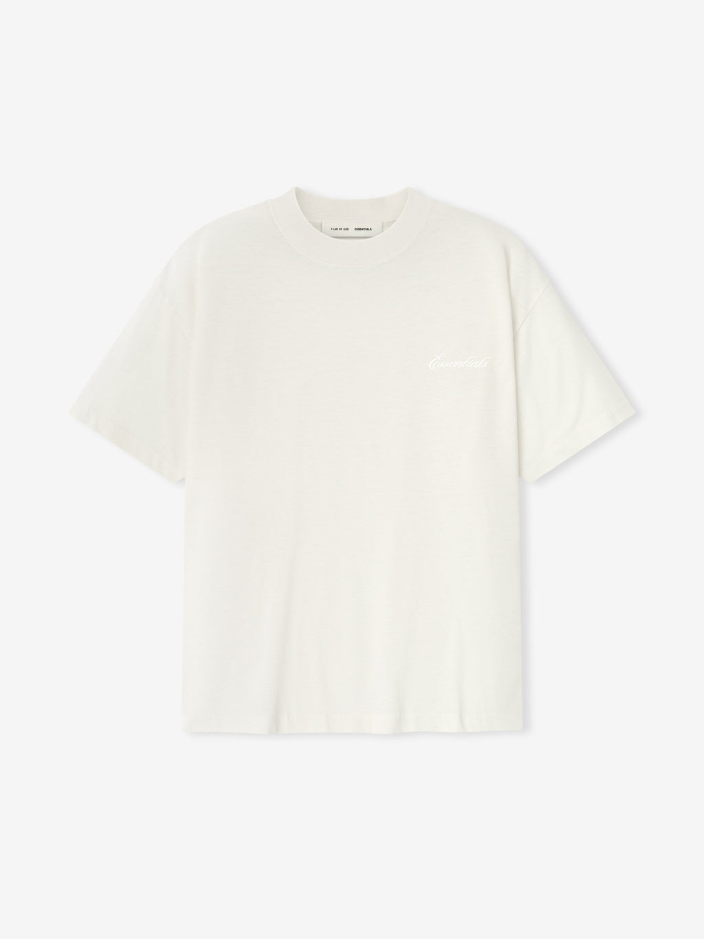 Ivory Embroidered Essential Tee with subtle logo on chest, front view flat lay on white background, gallery image 0