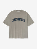 Front view of smoke grey New York 90s Tee with navy blue alphanumeric print on soft short-sleeve cotton fabric