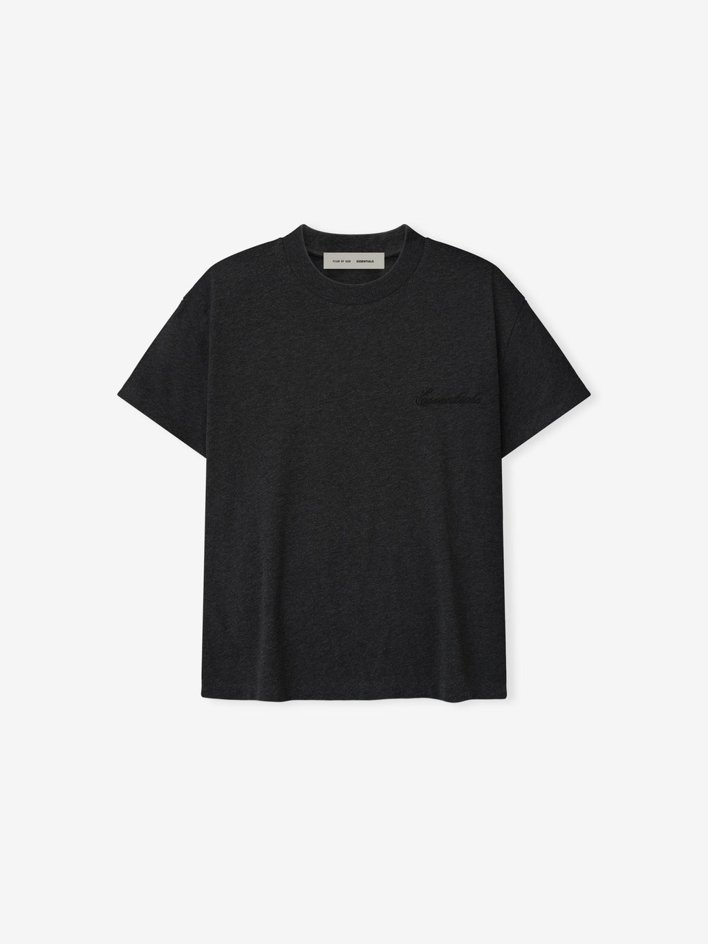 Front view of vintage black Womens Classic Fit Tee with tonal chest embroidery and crew neckline on light background