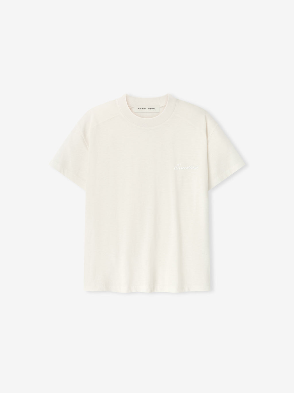 Ivory Womens Embroidered Classic Tee in classic fit with crew neckline and subtle chest embroidery on white background