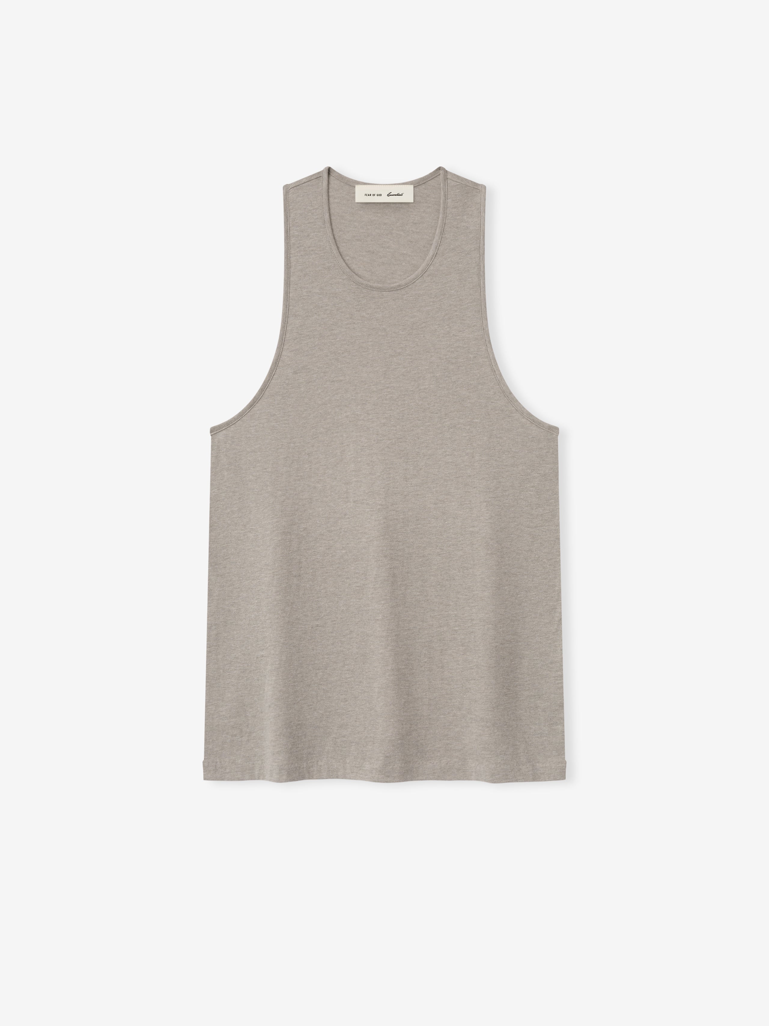 lightweight taupe tri-blend jersey tank top with vintage slim fit and longer length silhouette