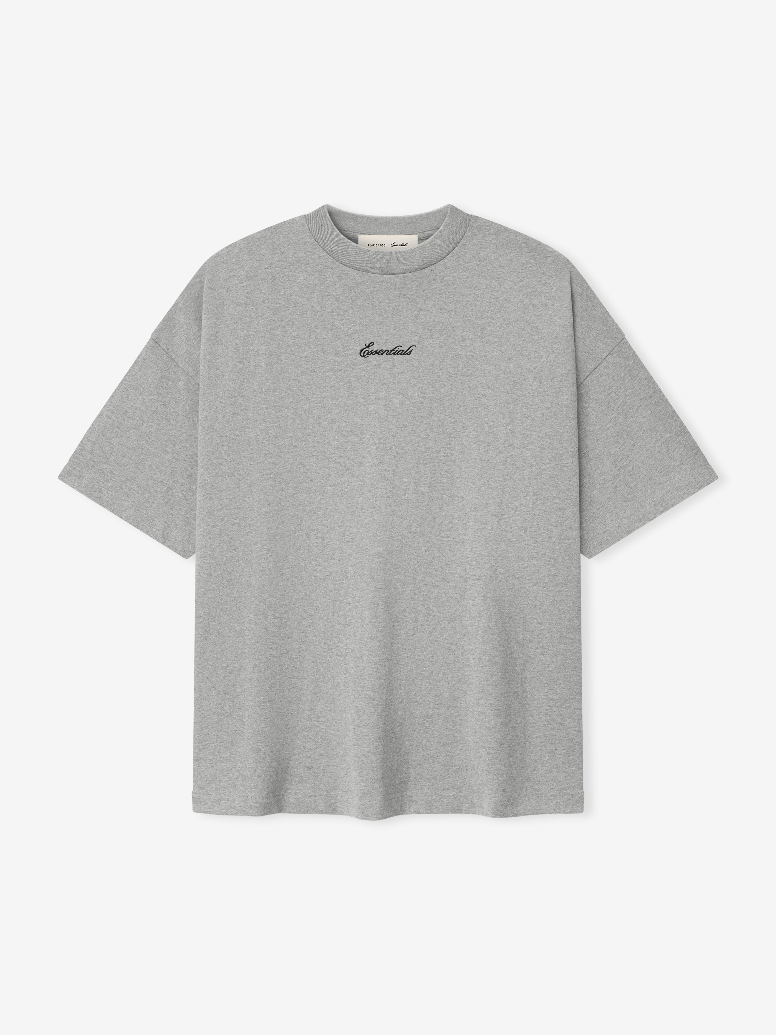 Gray t-shirt with embroidered logo on a white background