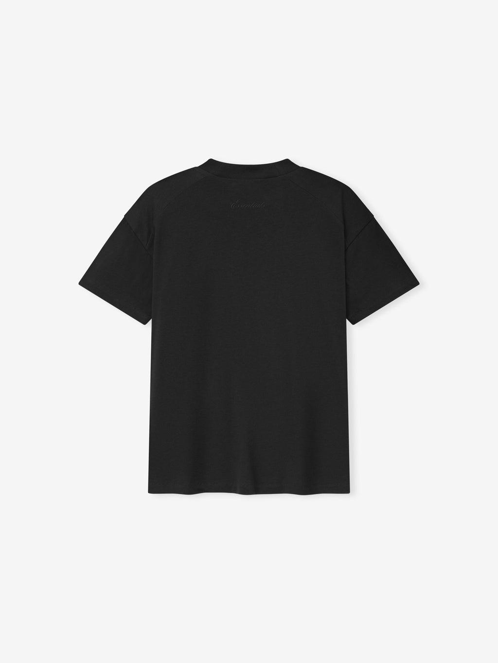 back view of women's black lightweight cotton blend jersey tee with ribbed crewneck and classic fit