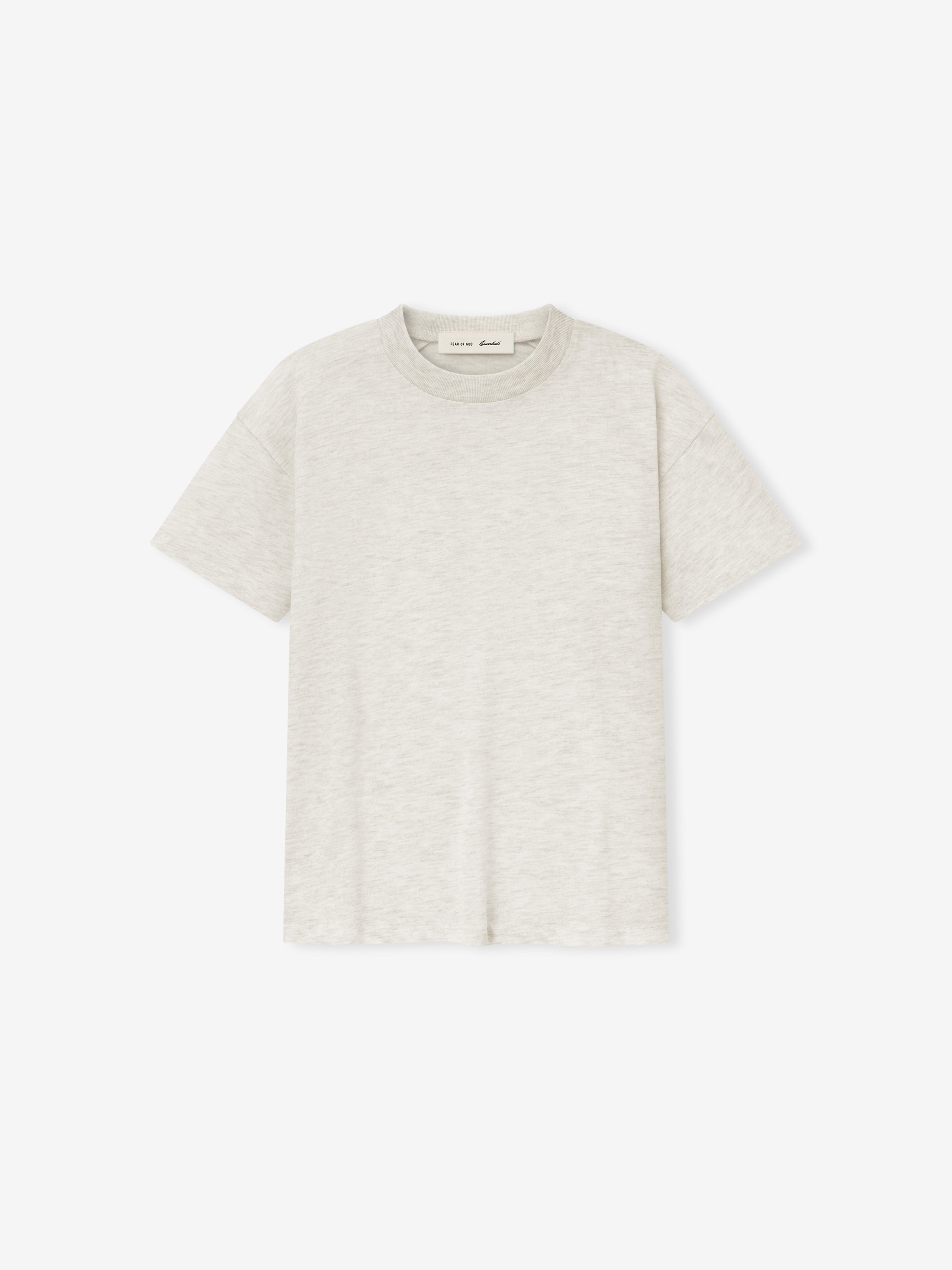 women's classic fit lightweight cotton blend jersey tee in soft beige with rib-knit crewneck collar