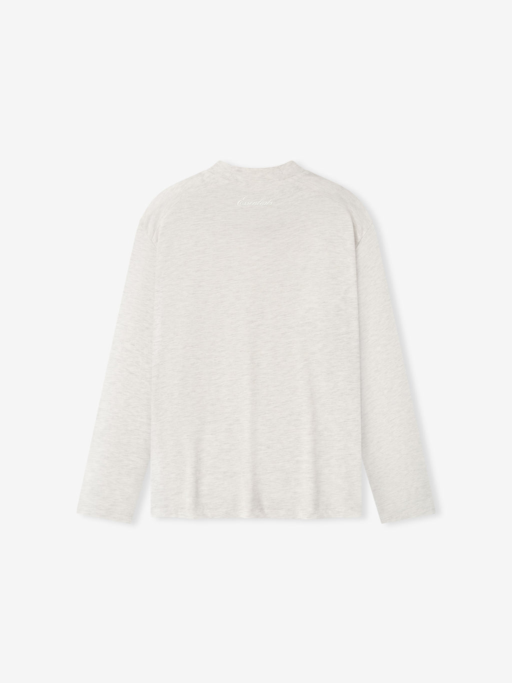 back view of women's lightweight 125GSM cotton blend jersey long sleeve tee in soft natural with subtle branded detail at collar