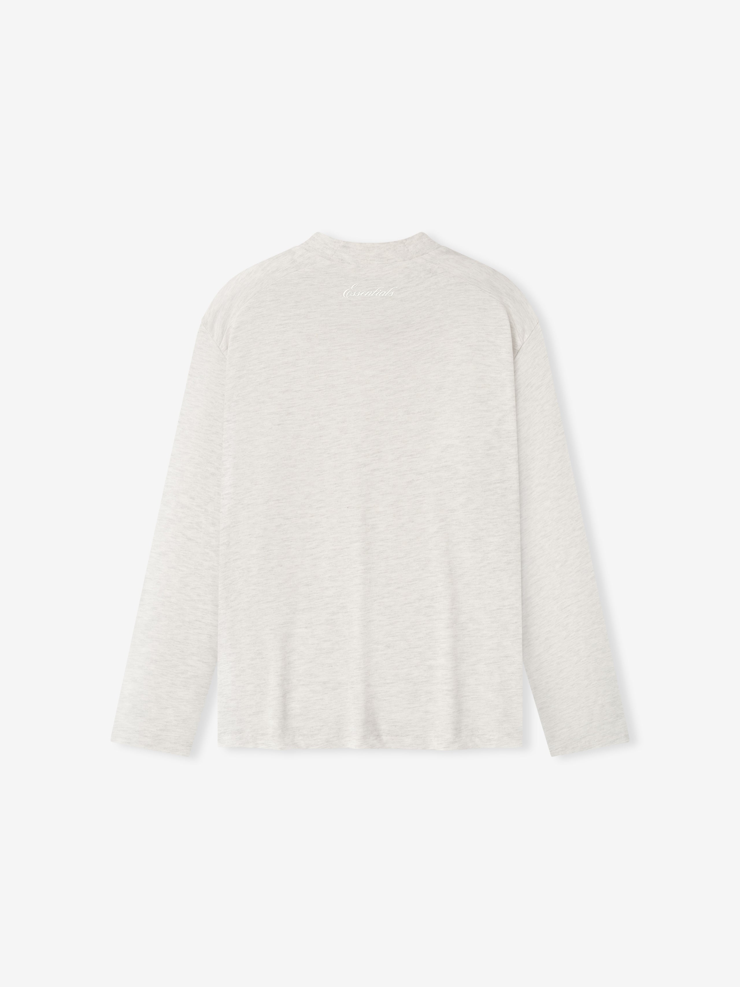back view of women's lightweight 125GSM cotton blend jersey long sleeve tee in soft natural with subtle branded detail at collar