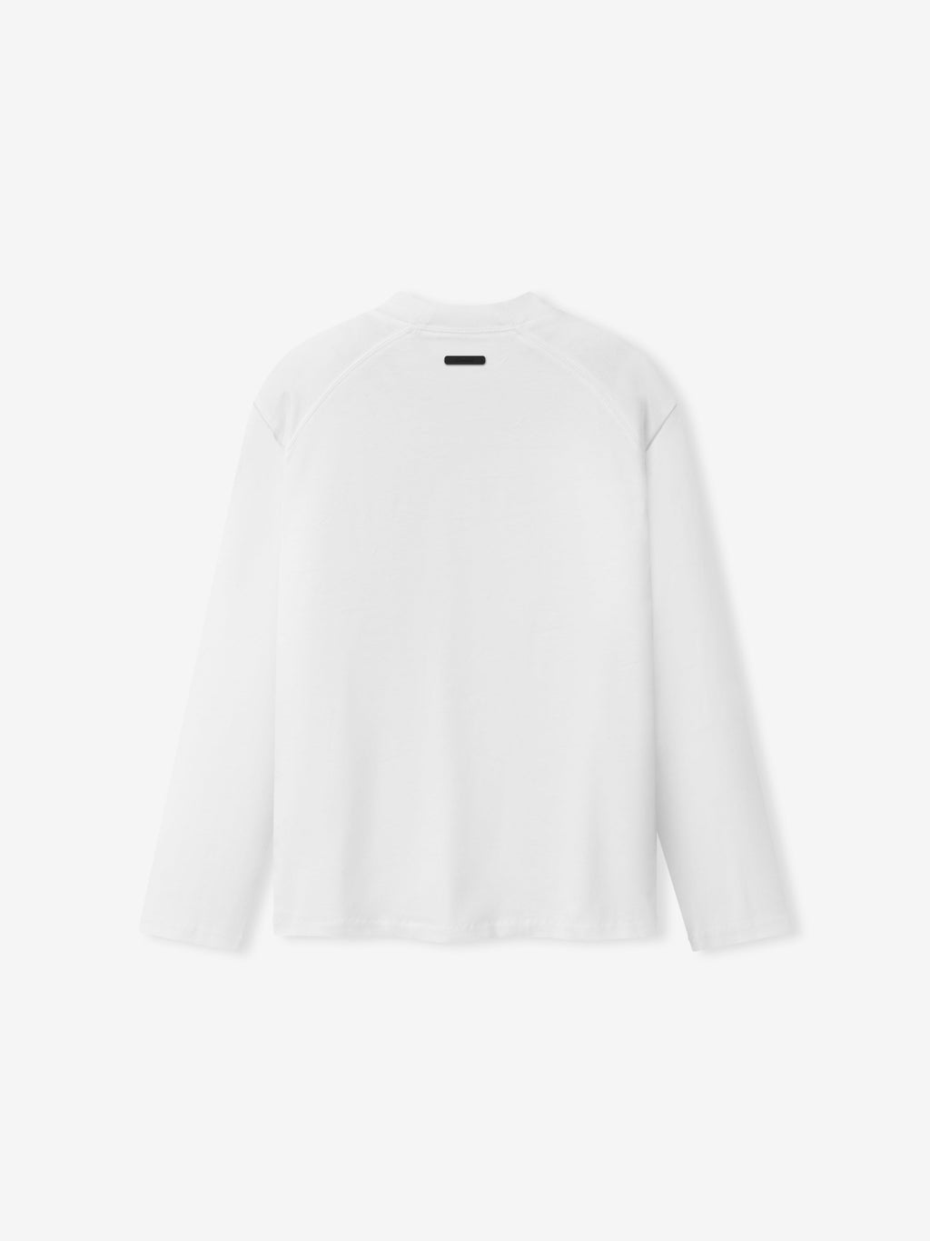 back view of white 220GSM cotton jersey women's classic fit long sleeve tee with rib-knit collar and small black label