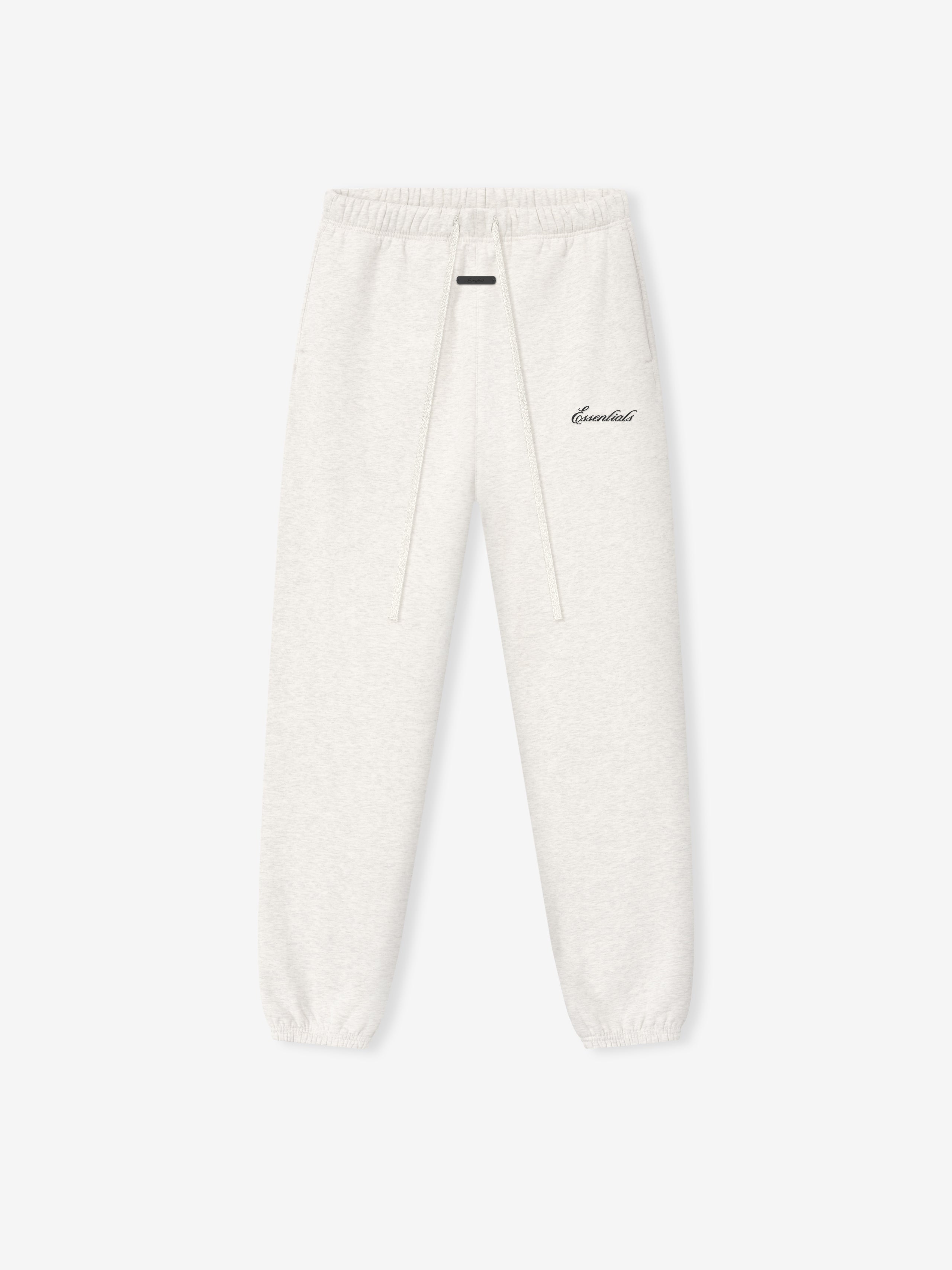 off-white classic sweatpant with elastic waistband, cuffs, and small black signature logo on left thigh