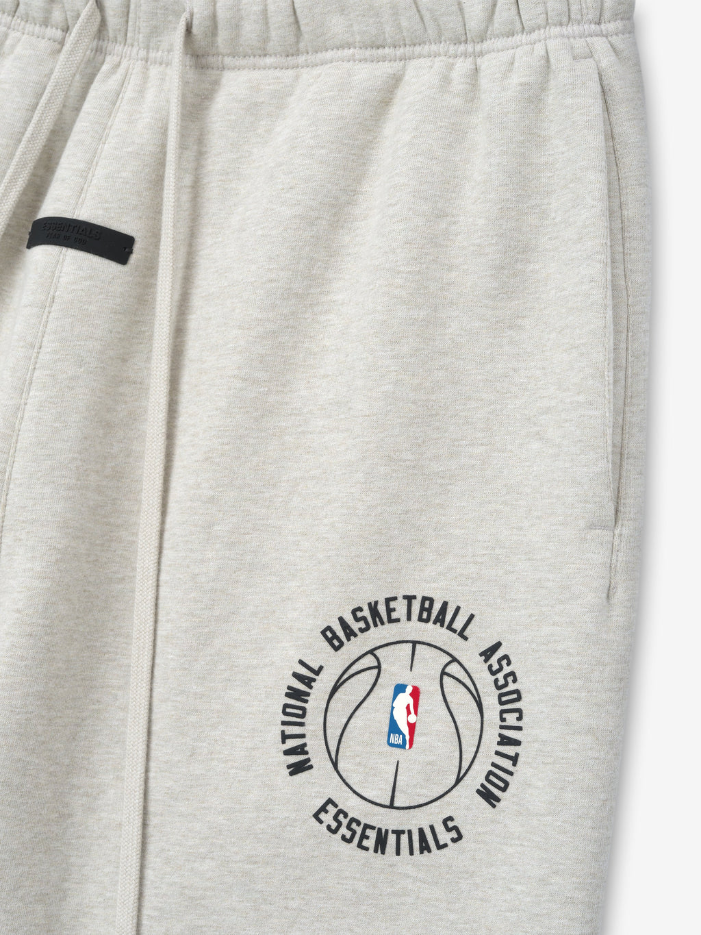 light gray heavyweight cotton fleece sweatpant with NBA logo inside basketball graphic and elastic waistband detail