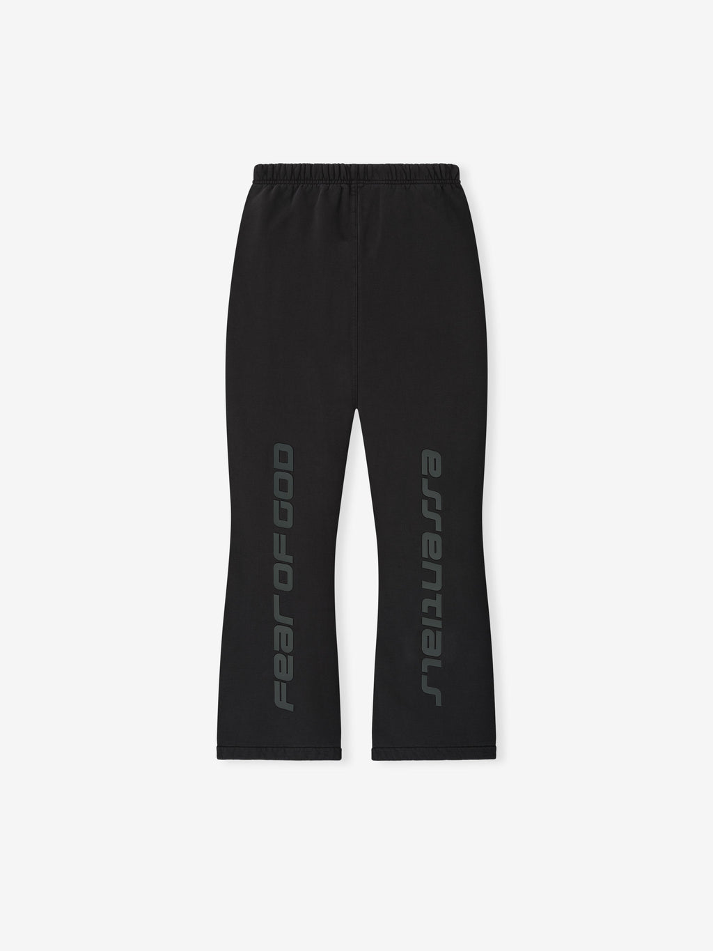 Front view of vintage black Womens Heavy Fleece Flare Sweatpant with elastic waistband and vertical logo text