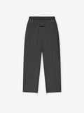 Iron grey Tech Nylon Relaxed Track Pant laid flat with visible side logo and zip details at the hem