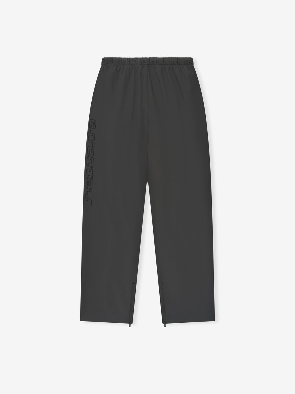 Front view of iron grey Tech Nylon Relaxed Track Pant with elastic waistband and subtle side logo print on white background