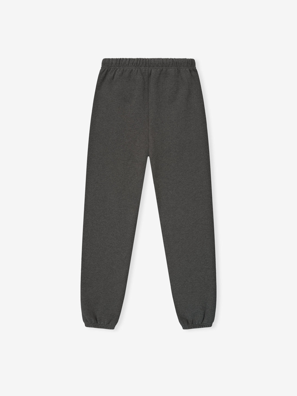 Flat lay of charcoal heather Classic Sweatpant with elastic waistband and cuffs on a clean light background
