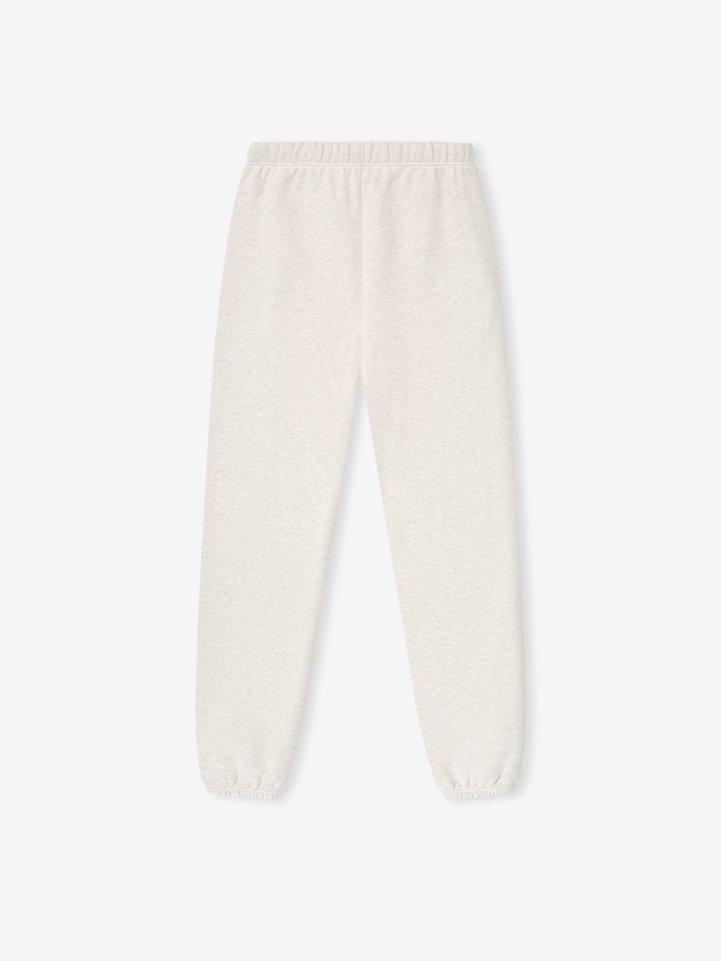 Flat lay of oatmeal heather Classic Sweatpant with elastic cuffs and waistband on plain white background