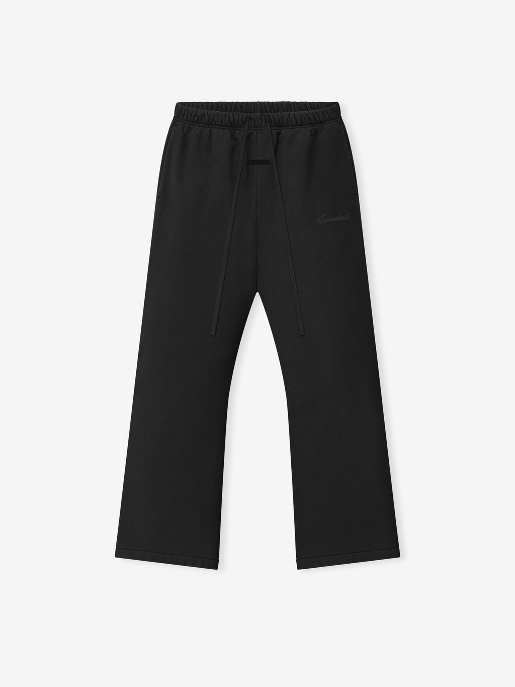 black relaxed fit flare sweatpants with elastic waistband and drawstring in heavyweight fleece fabric