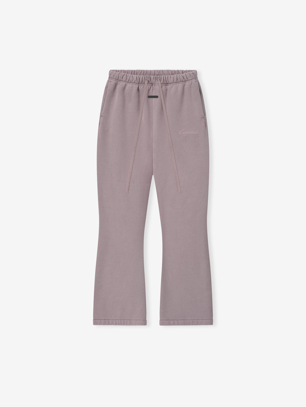 Womens Signature Classic Flare Sweatpant in faded mauve with a relaxed fit, elastic waistband, drawstring ties, side pockets, and subtle embroidered branding on the hip.