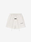 White shorts with a brand logo on a white background