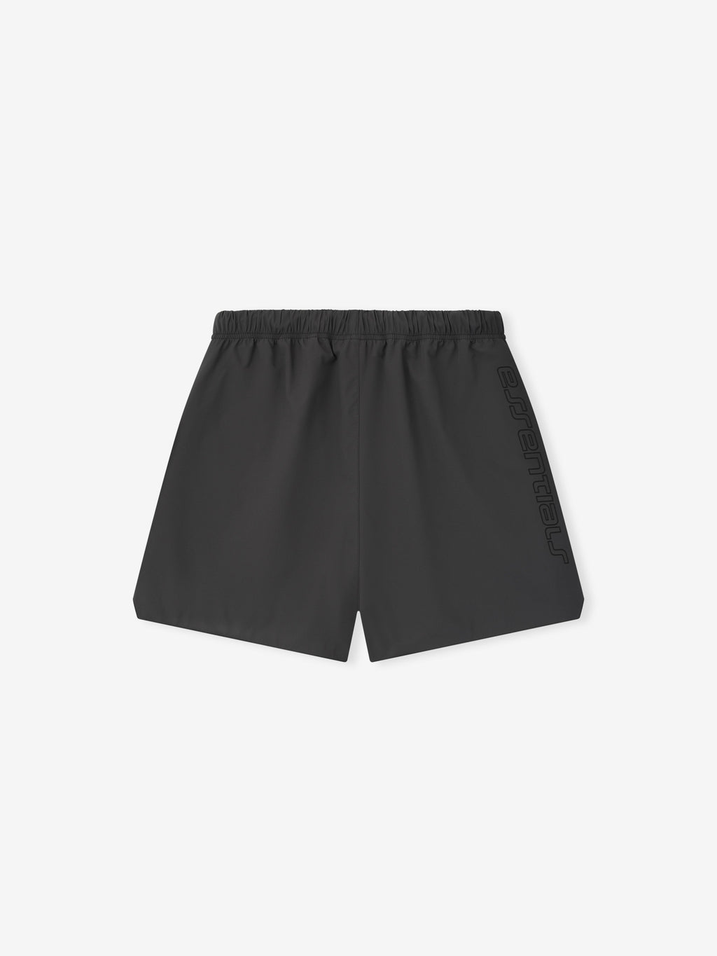 Flat lay of iron grey Tech Nylon Classic Short from back with subtle tonal logo printed on side panel