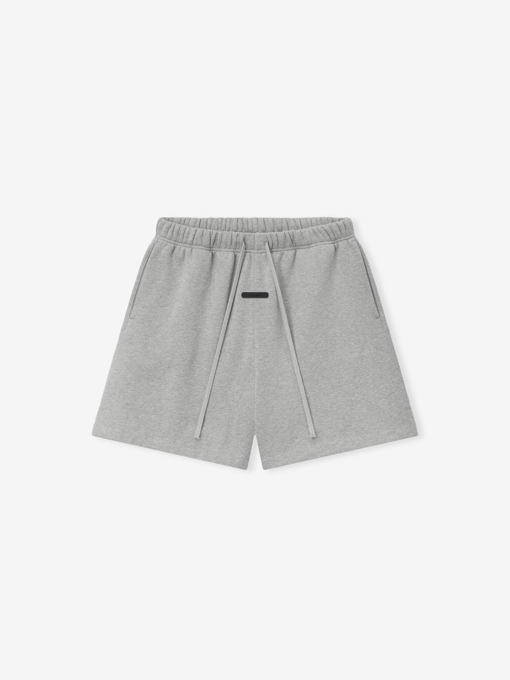 Gray shorts with drawstring on a white background