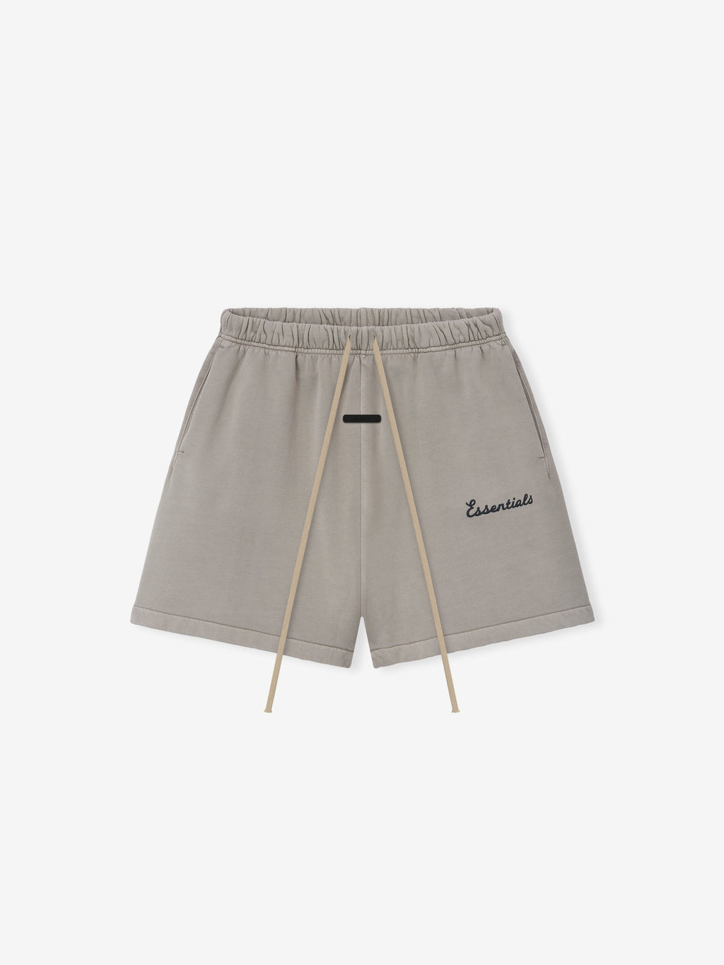 Grey shorts with drawstring on a white background
