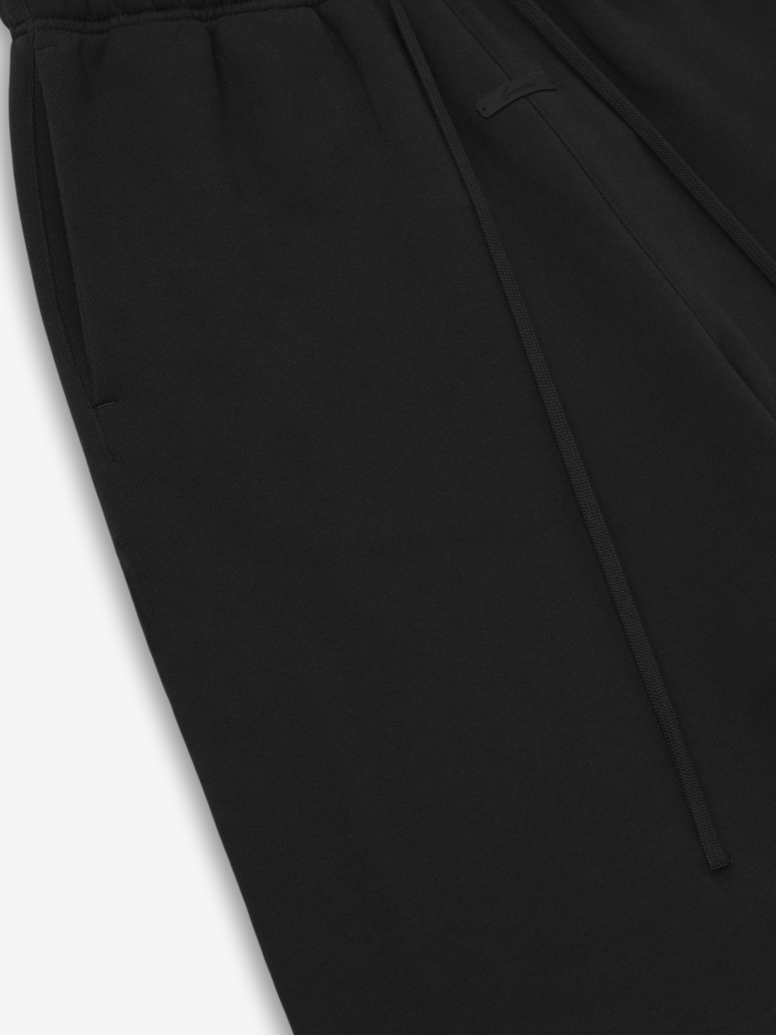 Close-up of black shorts on a light gray background