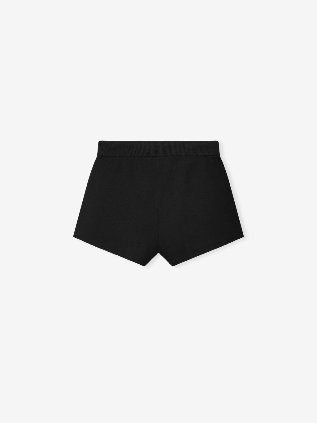 black ribbed knit running shorts with relaxed fit, cropped length, and elastic waistband for casual comfort