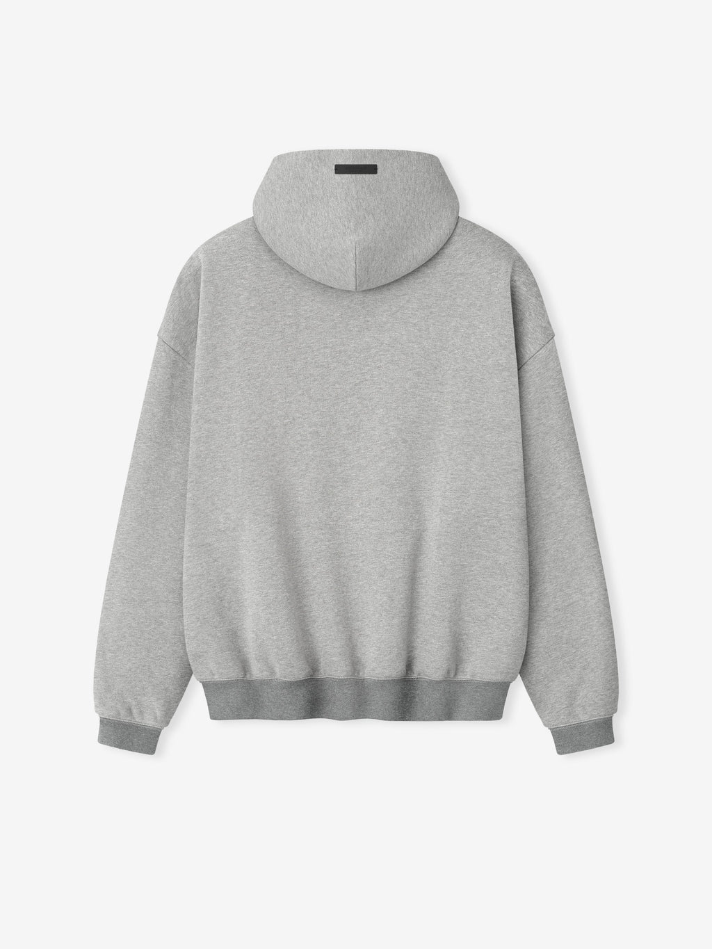 Back view of London 90s Hoodie in concrete heather color showing relaxed fit and ribbed cuffs, gallery position 0.