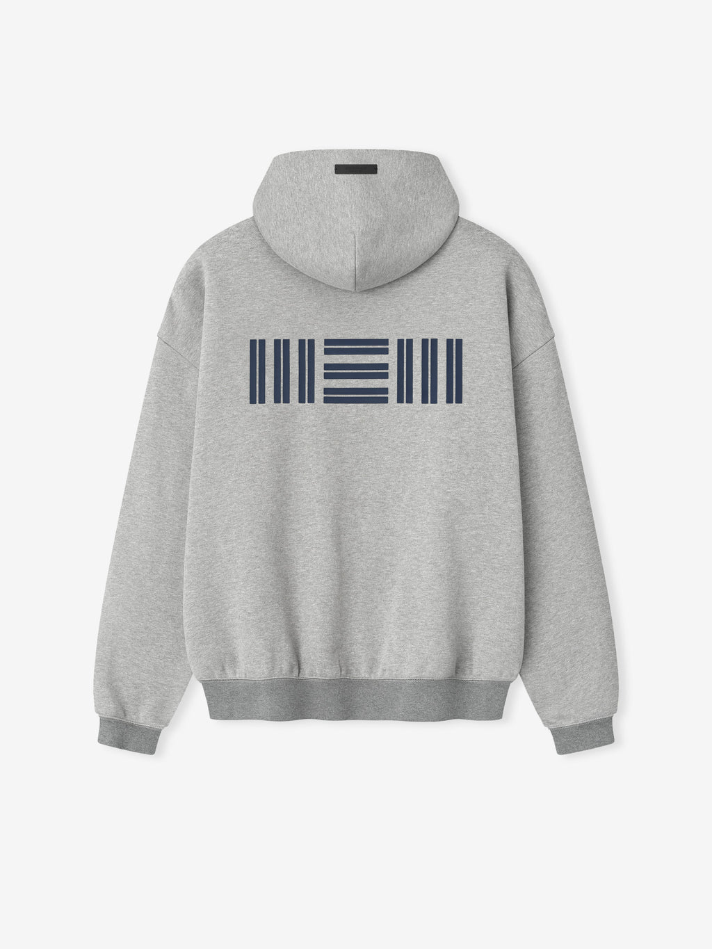 Back view of concrete heather Memphis Grizzlies 90'S Hoodie featuring unique navy blue barcode graphic, gallery 0.