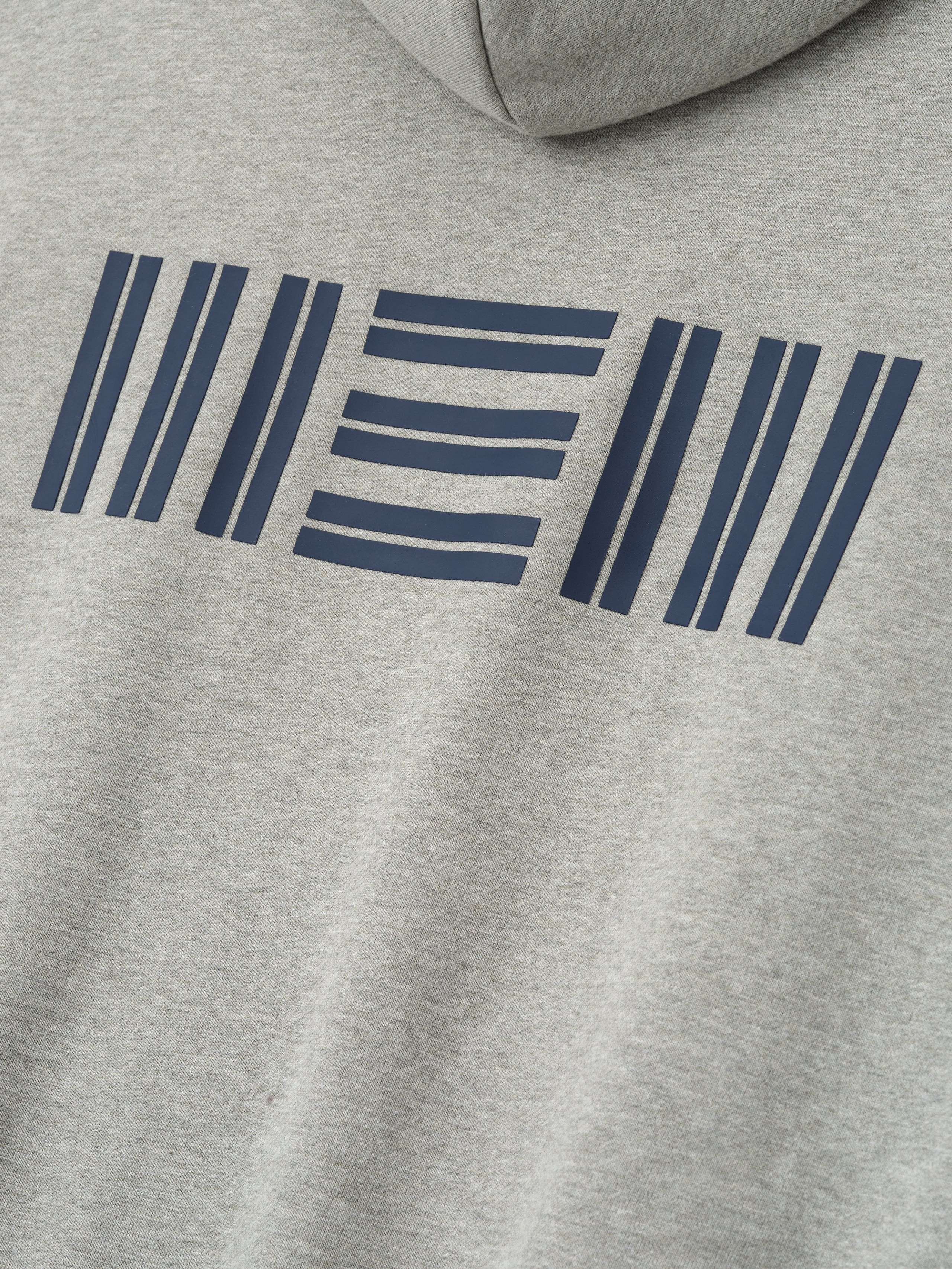 Close-up of concrete heather Memphis Grizzlies 90'S Hoodie showing unique navy blue graphic on back, gallery 0.