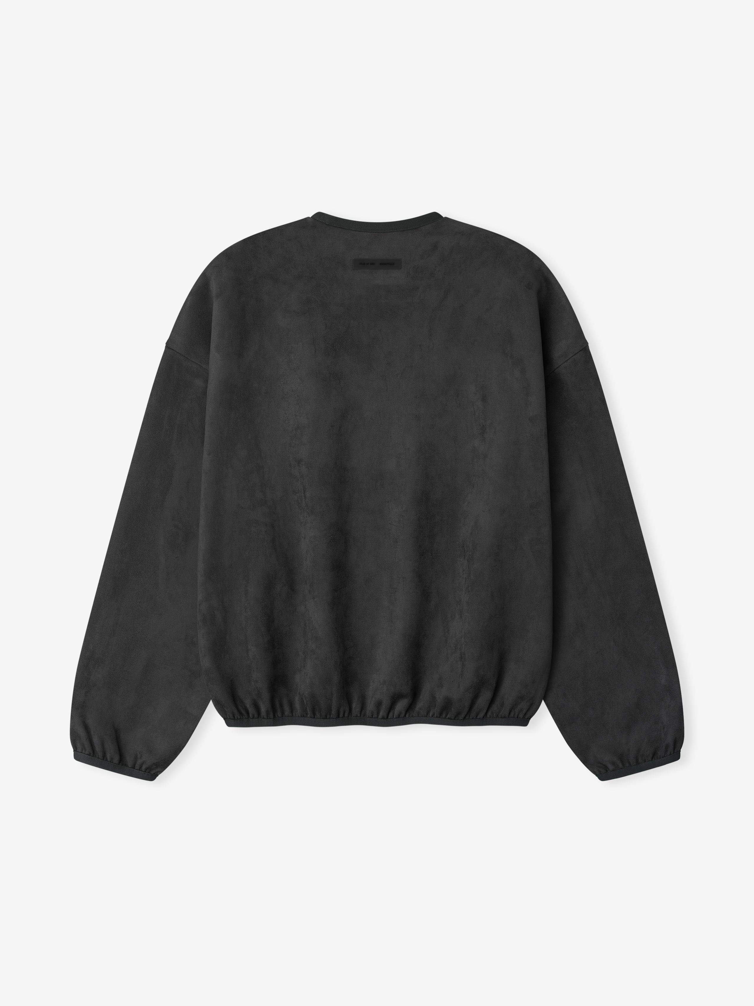 Back view of iron grey Suede Fleece Modern Crewneck Sweatshirt with elastic hem and dropped shoulder seams gallery position zero