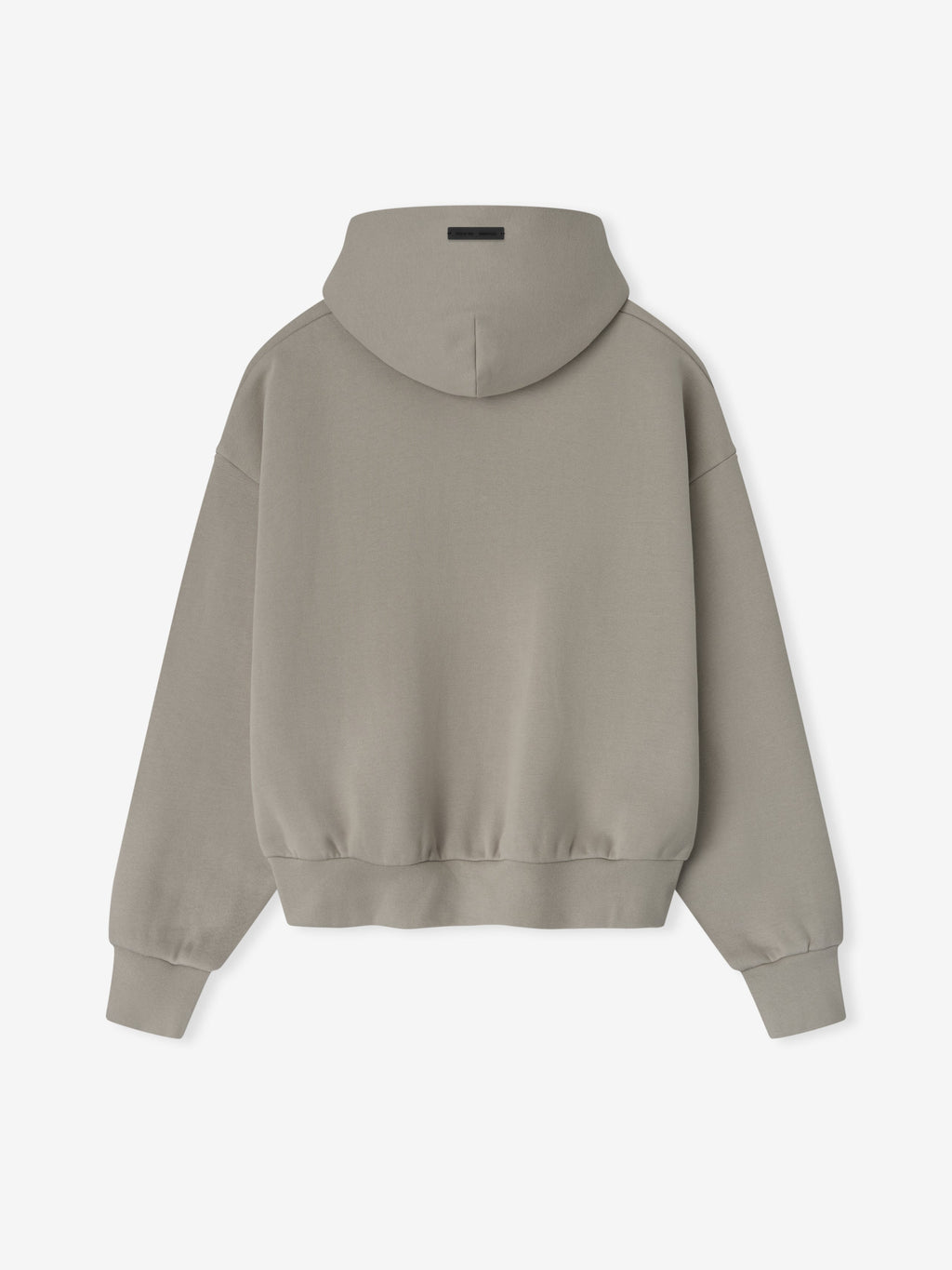 Back view of smoke grey Classic Hoodie showing clean design and fitted ribbed cuffs and hem in gallery position zero