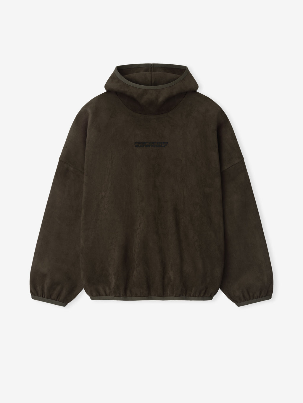 Front view of dark brown suede fleece modern hoodie with hood and elasticated cuffs and hem, file 192HO256943F_MODERN_HOODIE-BROWN_1.jpg