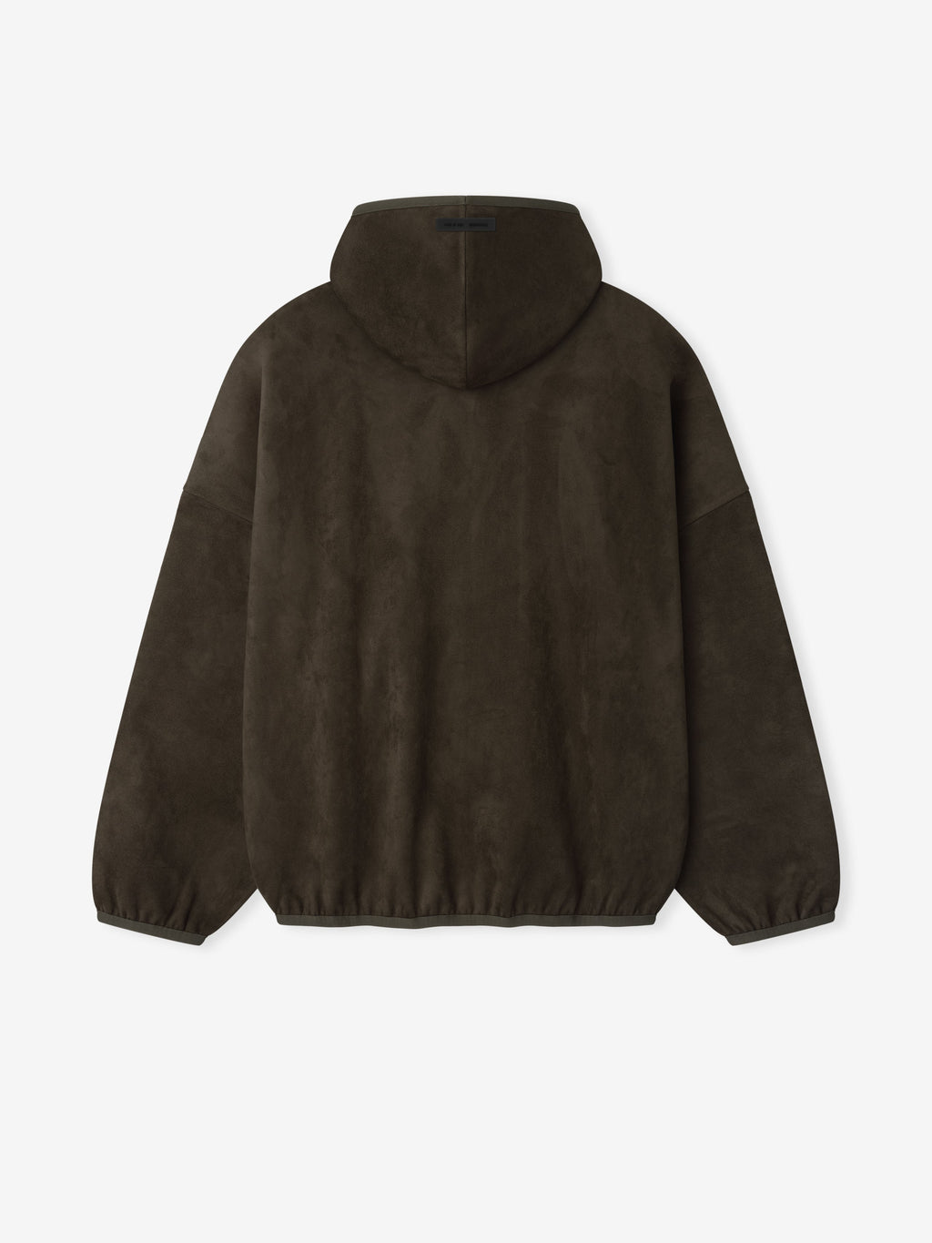 Back view of dark brown suede fleece modern hoodie with elasticated cuffs and hem, file 192HO256943F_MODERN_HOODIE-BROWN_2.jpg