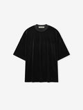 Front view of womens oversized black velvet 90s style shirt dress with drop shoulders, product image 192HO259211FW gallery 0