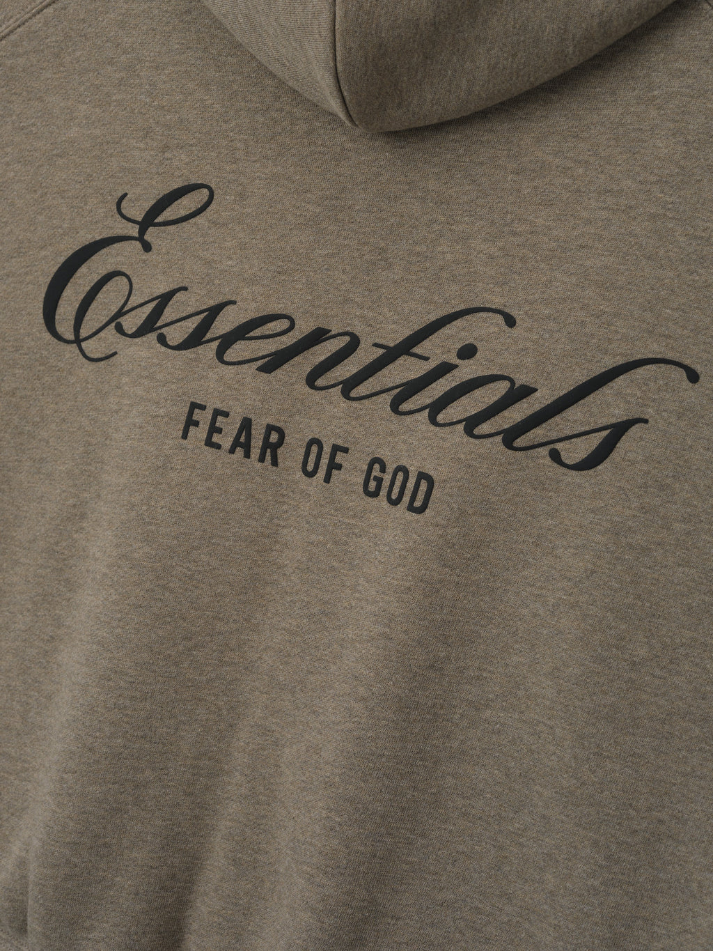 Brown hoodie with 'Essentials Fear of God' text on a brown background