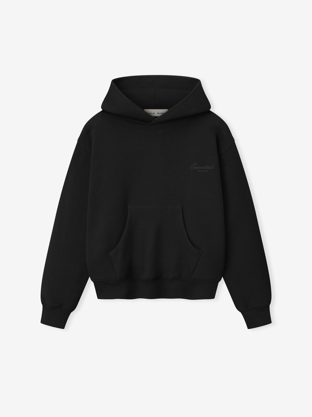 Black hoodie on a light gray background